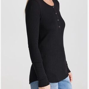 Splendid Thermal Forever Henley Black Long Sleeve Top Size XS